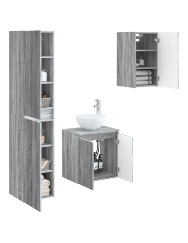 Set di mobili per il bagno 3 pz Sonoma grigio
