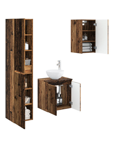 Set di mobili per il bagno 3 pz Legno antico 33 x 34,5 x 160 cm