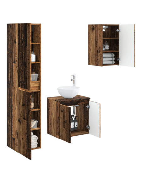 Set di mobili per il bagno 3 pz Legno antico 33 x 34,5 x 160 cm