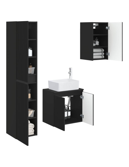 Set di mobili per il bagno 3 pz Nero 33 x 34,5 x 160 cm