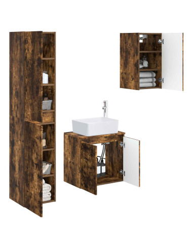 Set di mobili per il bagno 3 pz Rovere Fumo 33 x 34,5 x 160 cm