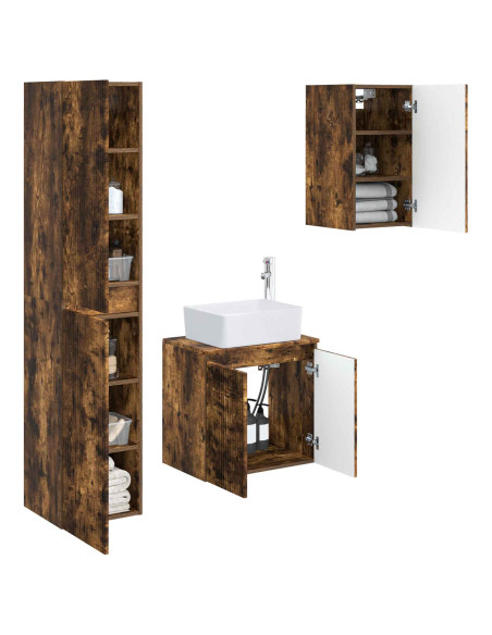 Set di mobili per il bagno 3 pz Rovere Fumo 33 x 34,5 x 160 cm