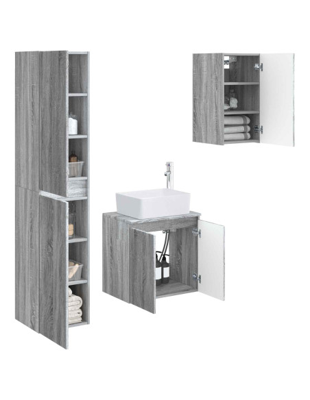 Set di mobili per il bagno 3 pz Sonoma grigio