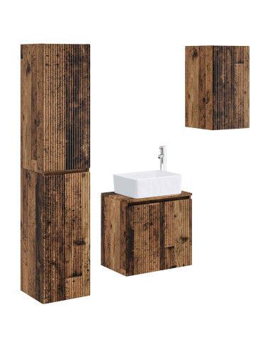 Set di mobili per il bagno 3 pz Legno antico 33 x 34,5 x 160 cm