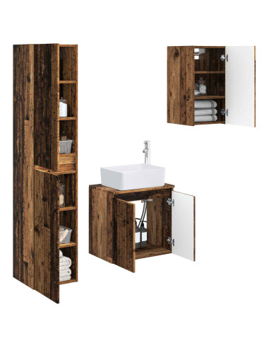 Set di mobili per il bagno 3 pz Legno antico 33 x 34,5 x 160 cm