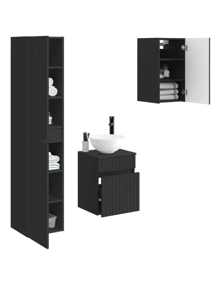 Set di mobili per il bagno 3 pz Nero 33 x 34,5 x 160 cm
