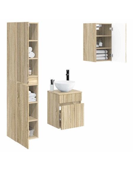 Set di mobili per il bagno 3 pz Rovere Sonoma