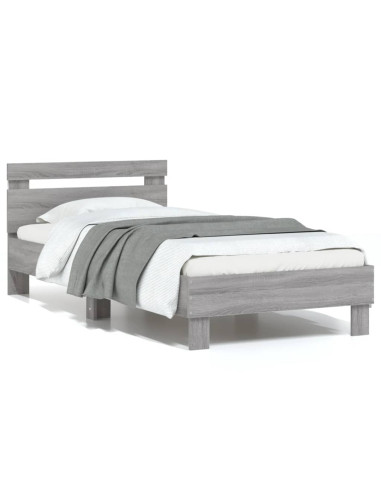 Giroletto con Testiera e LED Grigio Sonoma 75x190 cm