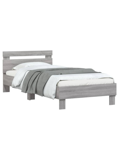 Giroletto con Testiera e LED Grigio Sonoma 75x190 cm