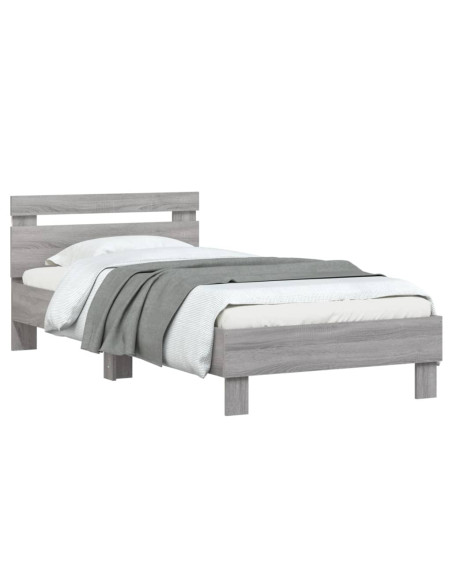 Giroletto con Testiera e LED Grigio Sonoma 75x190 cm