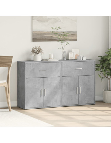 Credenze 2 pz Grigio Cemento 60x31x70 cm in Legno Multistrato