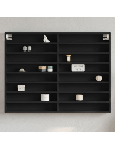 Armadietto con Vetrina Nero 100x8,5x75 cm Legno Multistrato
