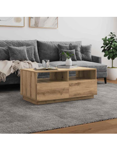 Tavolino da Salotto con Luci LED Rovere Artigianale 90x49x40 cm