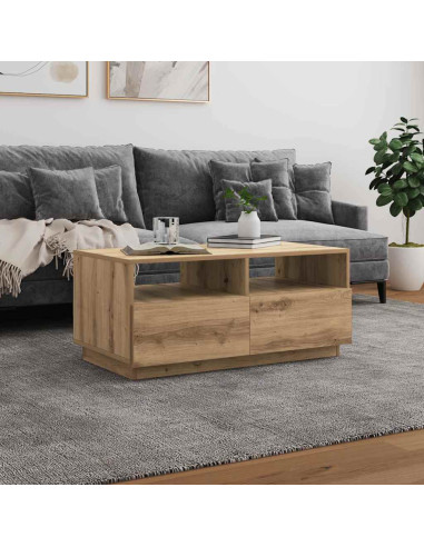 Tavolino da Salotto con Luci LED Rovere Artigianale 90x49x40 cm