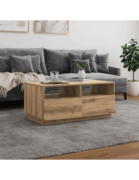Tavolino da Salotto con Luci LED Rovere Artigianale 90x49x40 cm