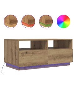 Tavolino da Salotto con Luci LED Rovere Artigianale 90x49x40 cm 2