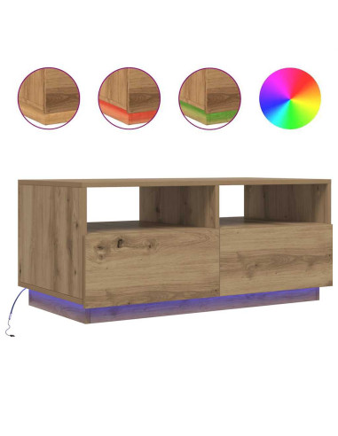 Tavolino da Salotto con Luci LED Rovere Artigianale 90x49x40 cm