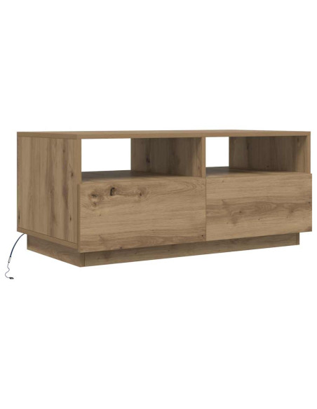 Tavolino da Salotto con Luci LED Rovere Artigianale 90x49x40 cm