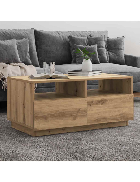Tavolino da Salotto con Luci LED Rovere Artigianale 90x49x40 cm