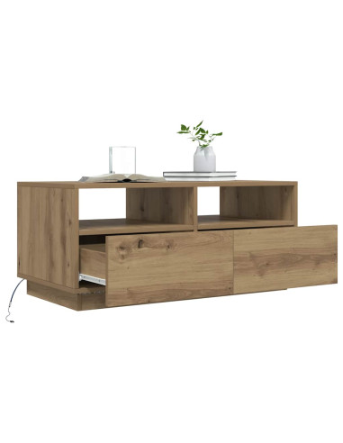 Tavolino da Salotto con Luci LED Rovere Artigianale 90x49x40 cm