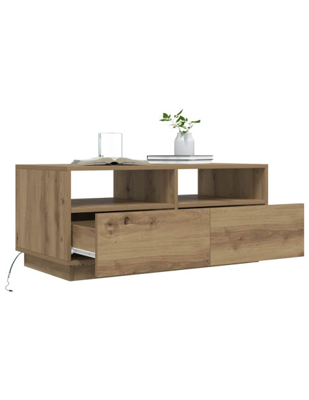 Tavolino da Salotto con Luci LED Rovere Artigianale 90x49x40 cm