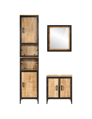 Set Mobili da Bagno 3 pz in Ferro e Legno Massello di Mango