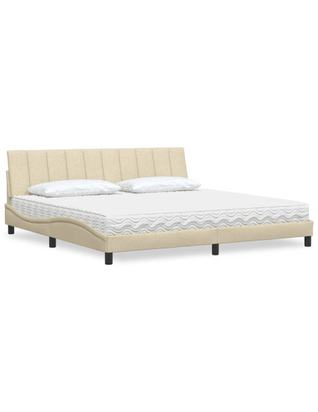 Letto con Materasso Hanko Crema 200x200 cm in Tessuto