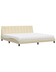 Letto con Materasso Hanko Crema 200x200 cm in Tessuto 2