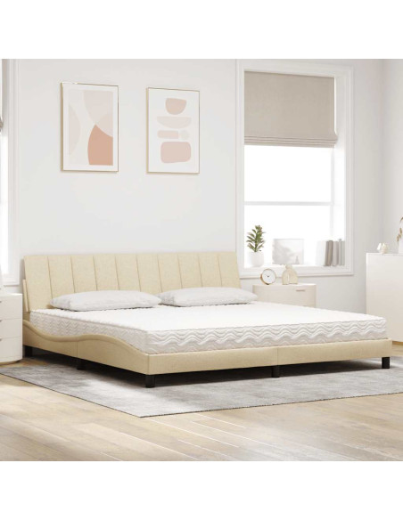 Letto con Materasso Hanko Crema 200x200 cm in Tessuto