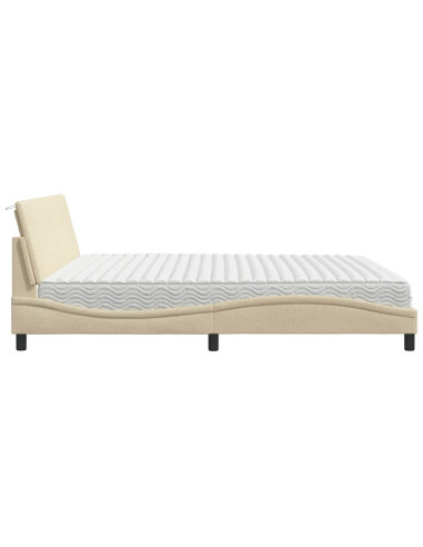 Letto con Materasso Hanko Crema 200x200 cm in Tessuto