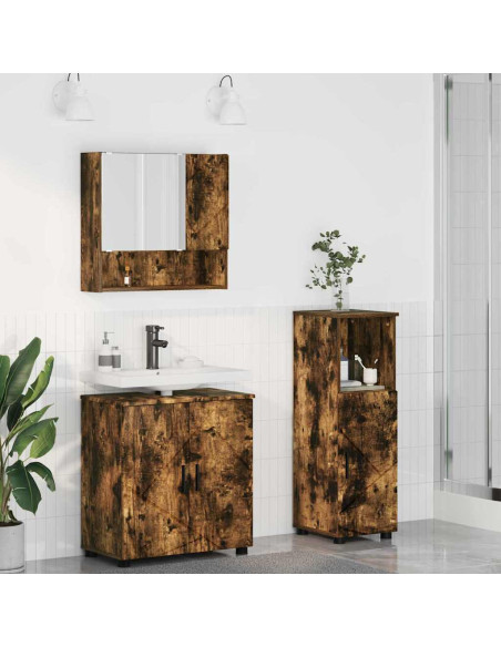 Set di mobili per il bagno 3 pz Rovere fumé 61 x 35 x 64 cm