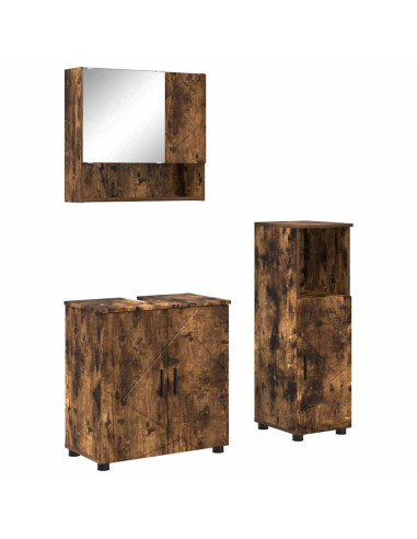 Set di mobili per il bagno 3 pz Rovere fumé 61 x 35 x 64 cm