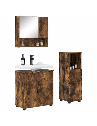 Set di mobili per il bagno 3 pz Rovere fumé 61 x 35 x 64 cm