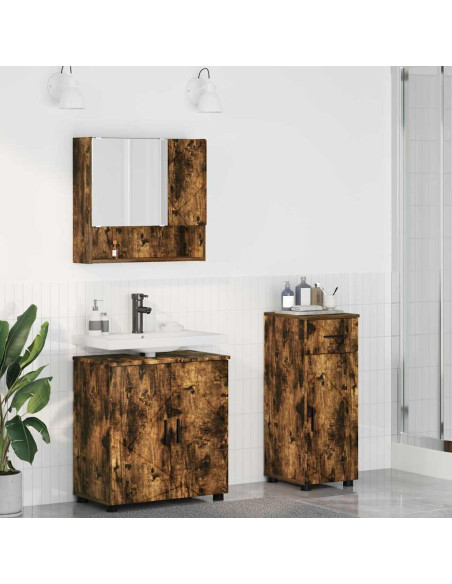 Set di mobili per il bagno 3 pz Rovere fumé 61 x 35 x 64 cm