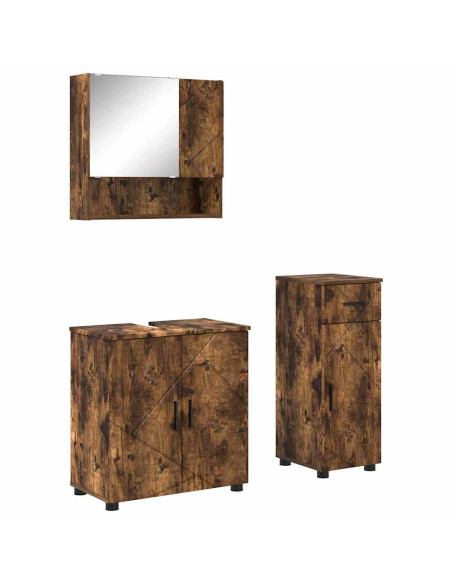 Set di mobili per il bagno 3 pz Rovere fumé 61 x 35 x 64 cm