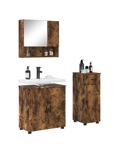Set di mobili per il bagno 3 pz Rovere fumé 61 x 35 x 64 cm