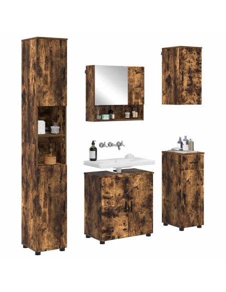 Set di mobili per il bagno 5 pz Rovere fumé 61 x 35 x 64 cm