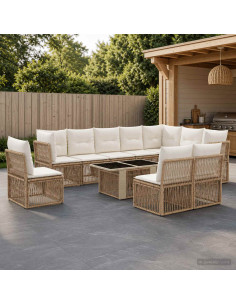 Set Divano da Giardino 11 pz Beige polyrattan