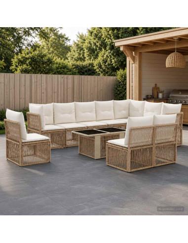 Set Divano da Giardino 11 pz Beige polyrattan