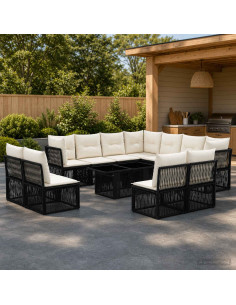 Set Divano da Giardino 12 pz Nero polyrattan