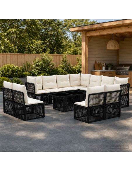 Set Divano da Giardino 12 pz Nero polyrattan