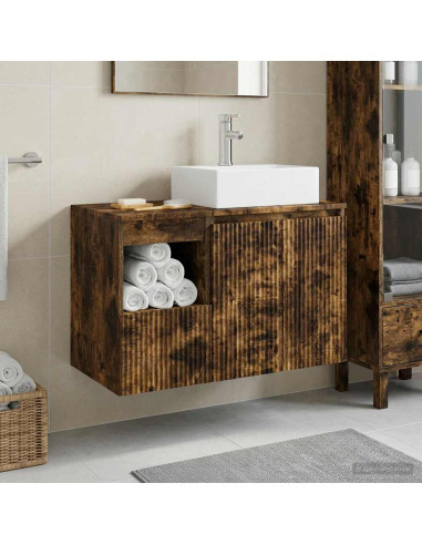 Set di mobili per il bagno 2 pz Rovere Fumo