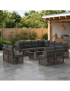 Set Divano da Giardino 12 pz Grigio polyrattan