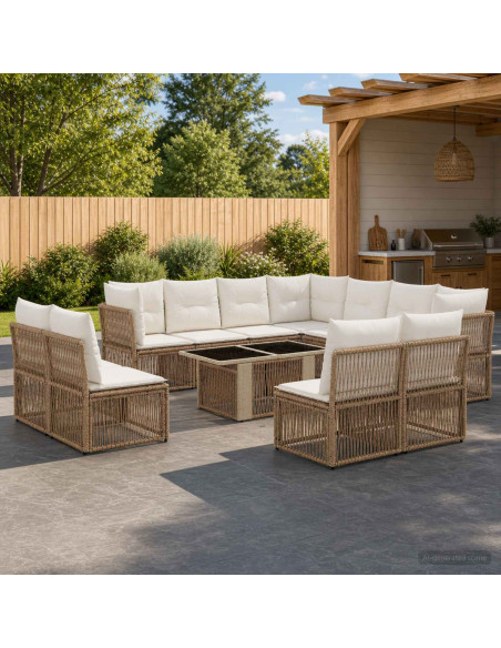 Set Divano da Giardino 12 pz Beige polyrattan