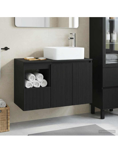 Set di mobili per il bagno 2 pz Nero Legno ingegnerizzato