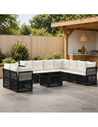 Set Divano da Giardino 10 pz Nero polyrattan