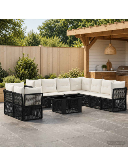Set Divano da Giardino 10 pz Nero polyrattan
