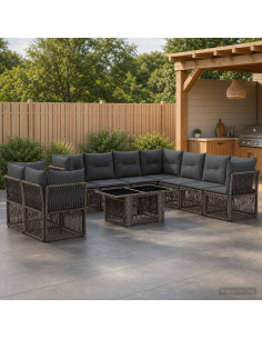 Set Divano da Giardino 10 pz Grigio polyrattan