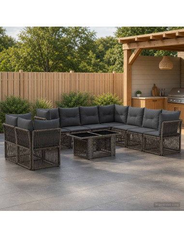 Set Divano da Giardino 10 pz Grigio polyrattan