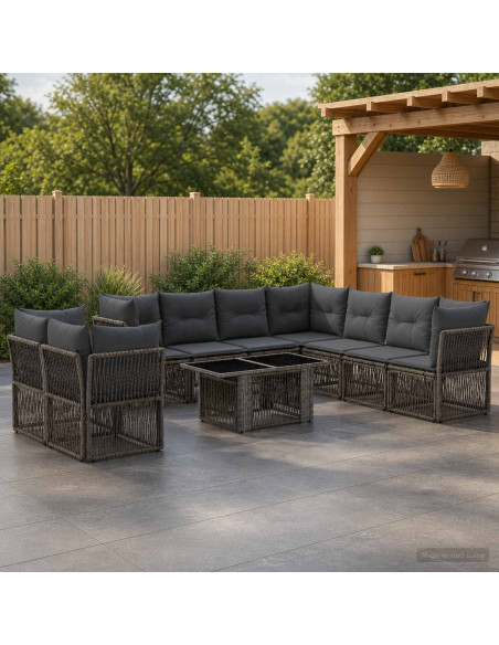 Set Divano da Giardino 10 pz Grigio polyrattan